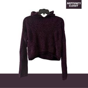 Plum Dark Red and Purple Knitted Cropped Hoodie Womens